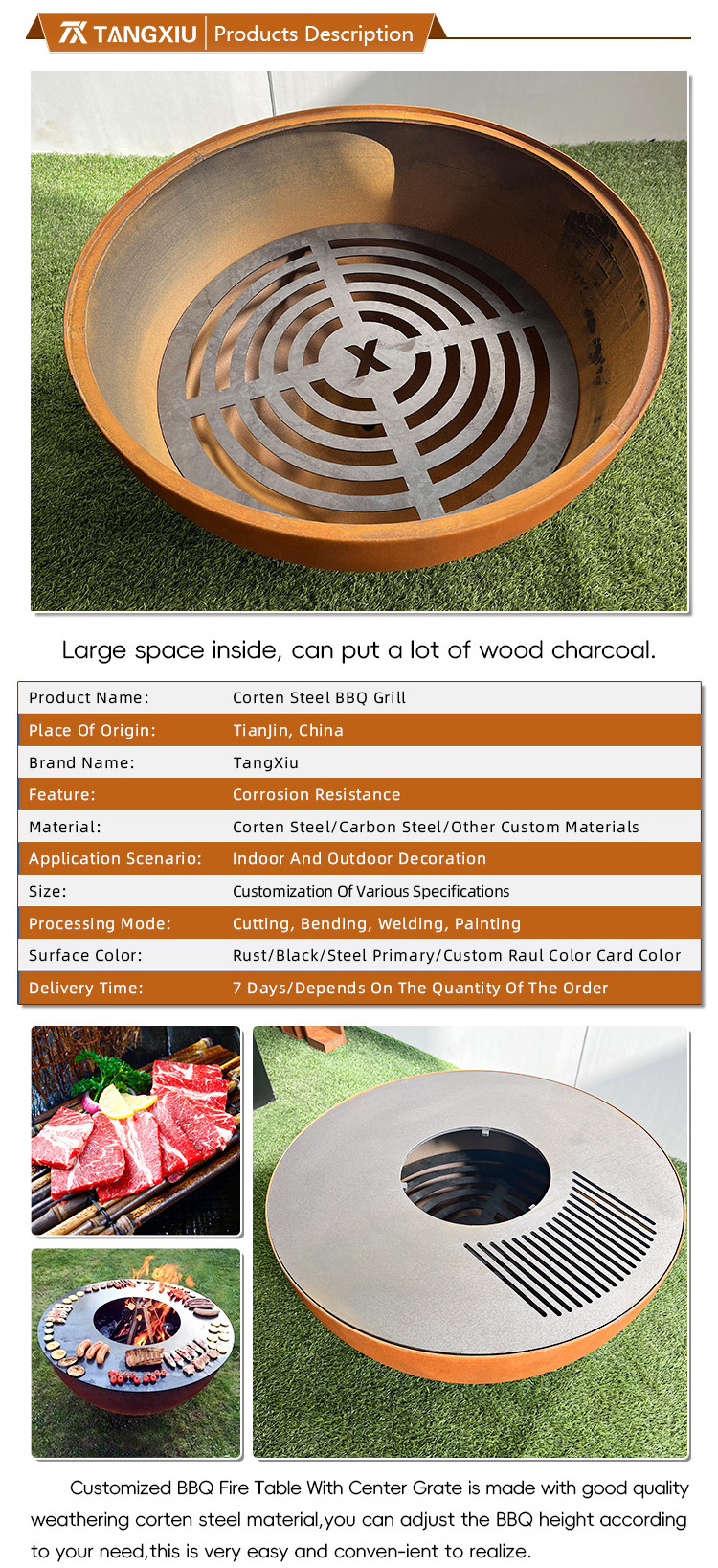 corten steel fire pit  bbq charcoal outdoor cooking corten steel bbq grill wood fire outdoor grill