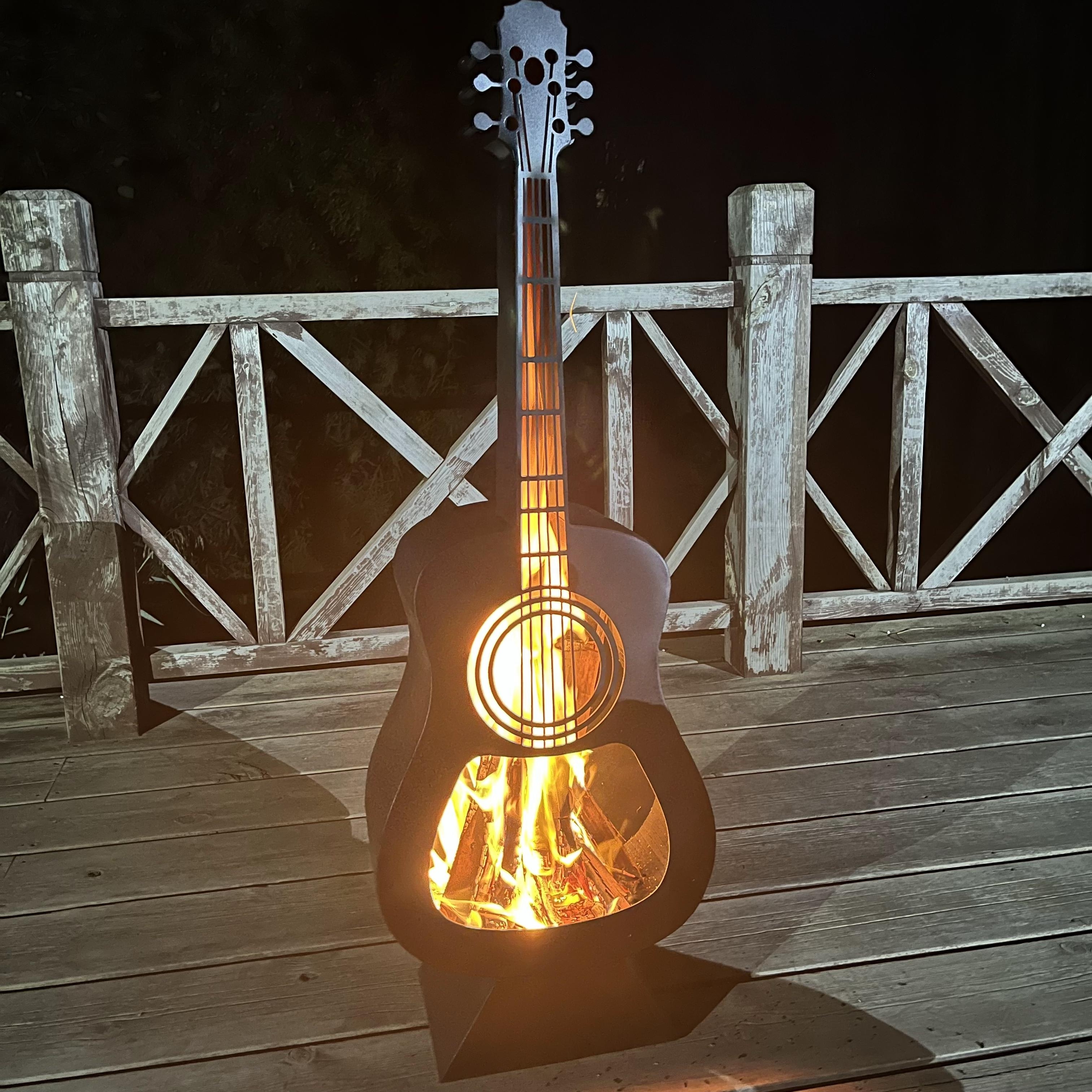 Outdoor Warming Stove Metal Guitar Fireplace Wood Burning Corten Steel  Fire Pit