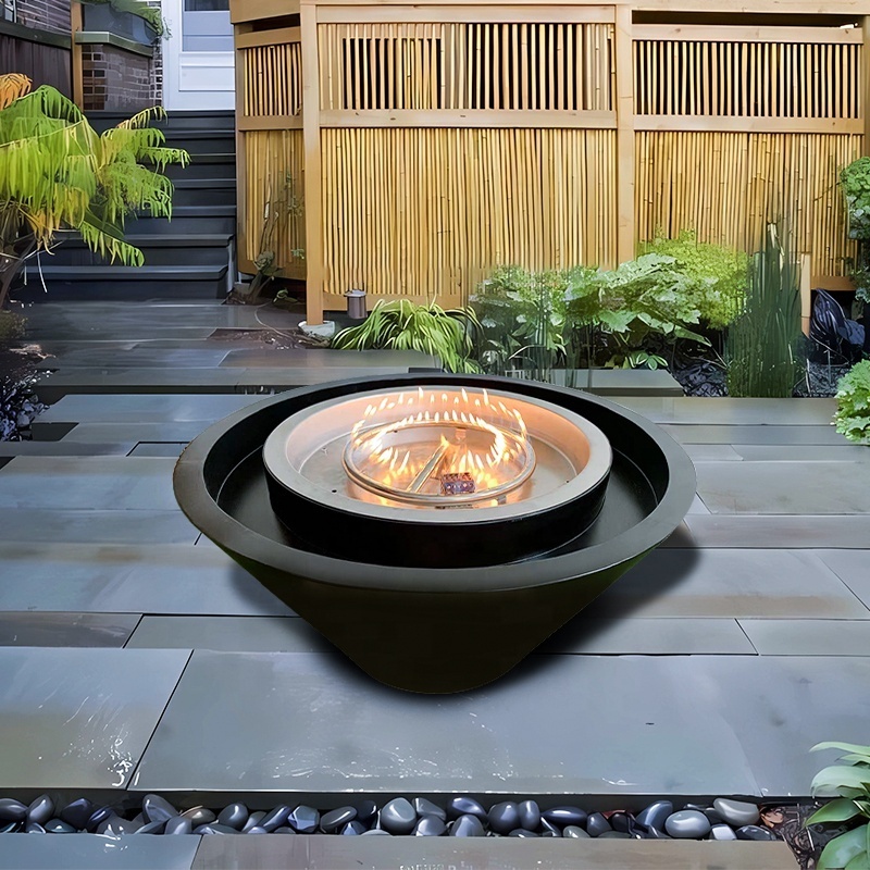 Outdoor Pool Manual Control Electric Ignition Fire Pit Black Stainless Steel Round Gas Fire Pit