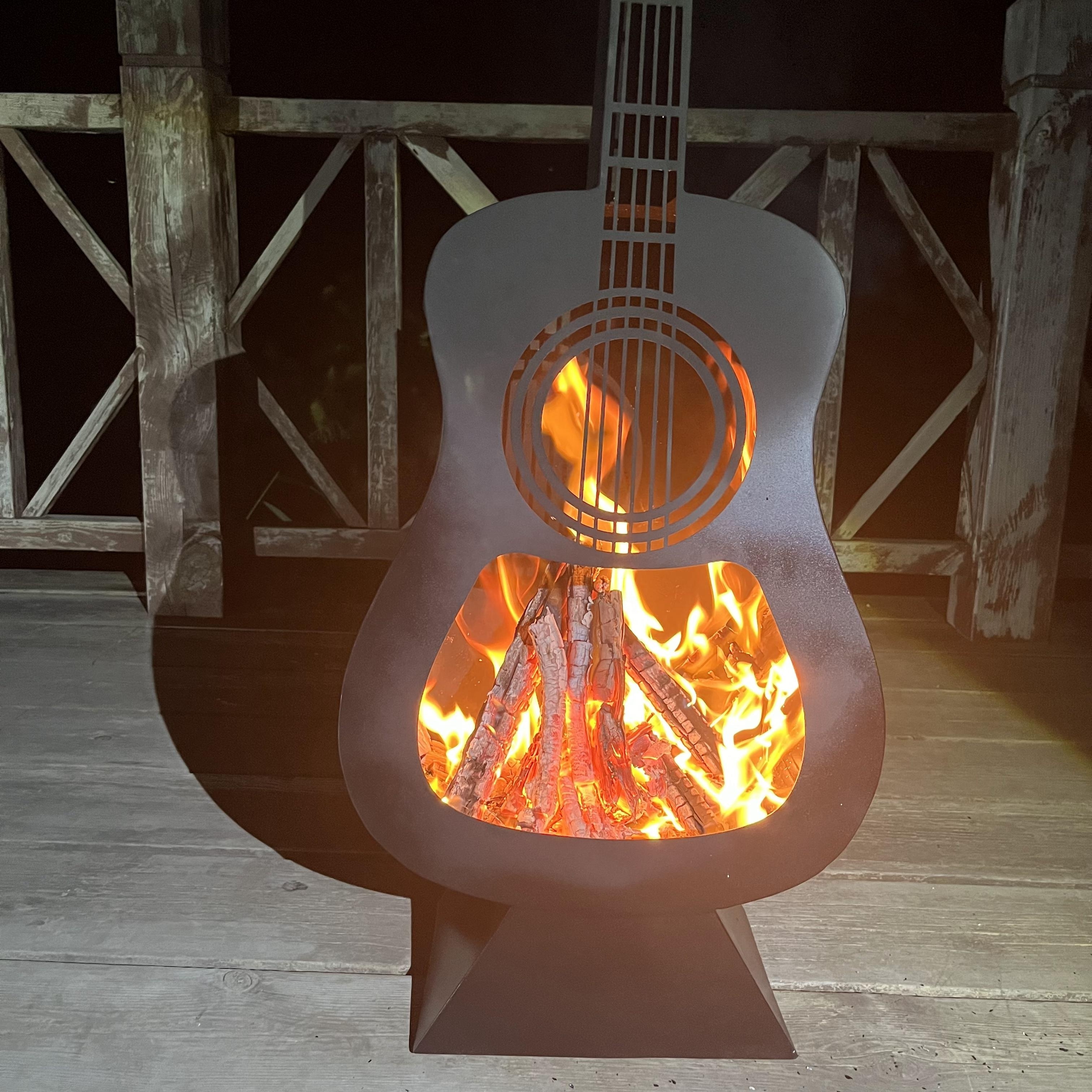 Outdoor Warming Stove Metal Guitar Fireplace Wood Burning Corten Steel  Fire Pit