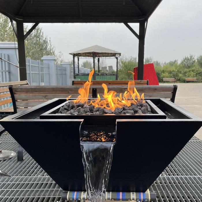 Factory Wholesale Square Black Corten Steel Gas Water Fire Pit for Swimming Pool