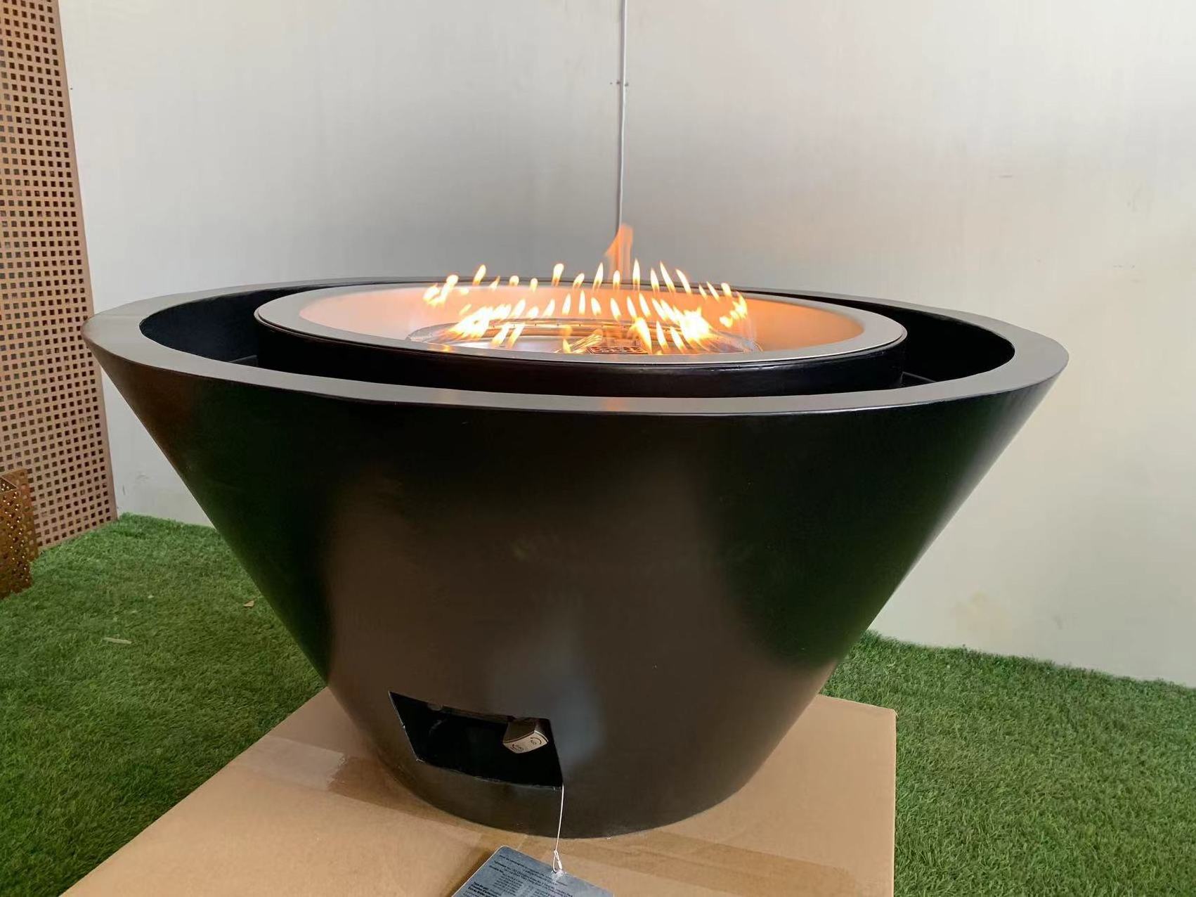 Outdoor Pool Manual Control Electric Ignition Fire Pit Black Stainless Steel Round Gas Fire Pit