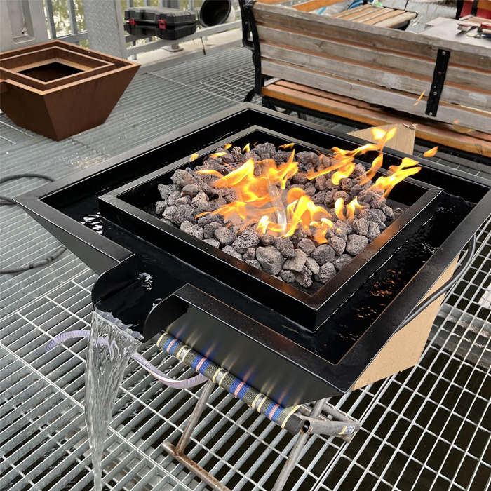 Factory Wholesale Square Black Corten Steel Gas Water Fire Pit for Swimming Pool