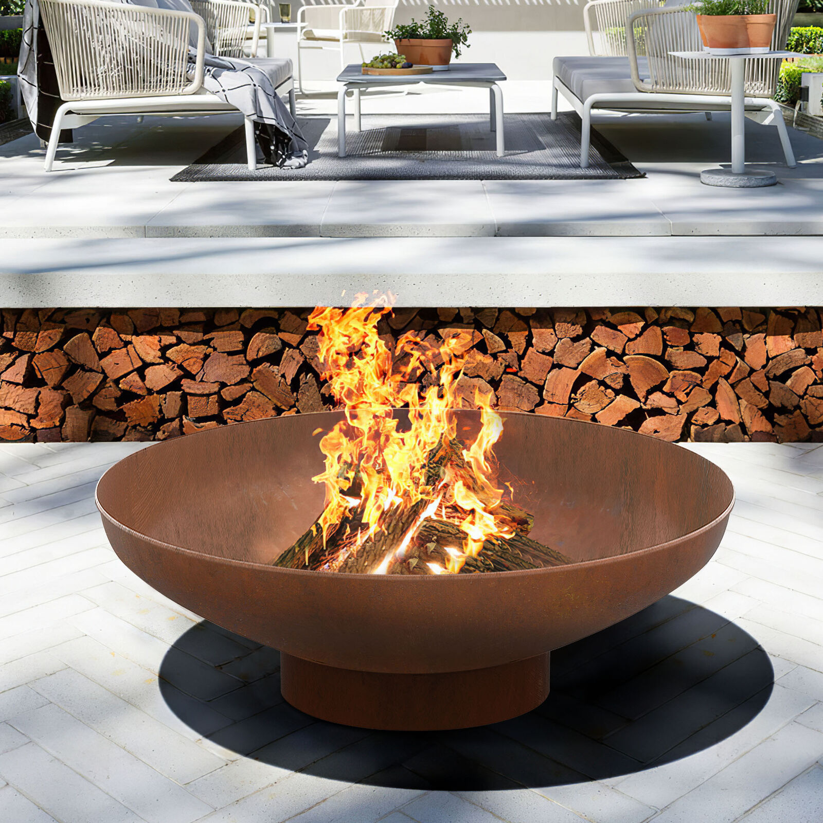 80cm wood burning fire bowl outdoor garden rust corten steel fire pit