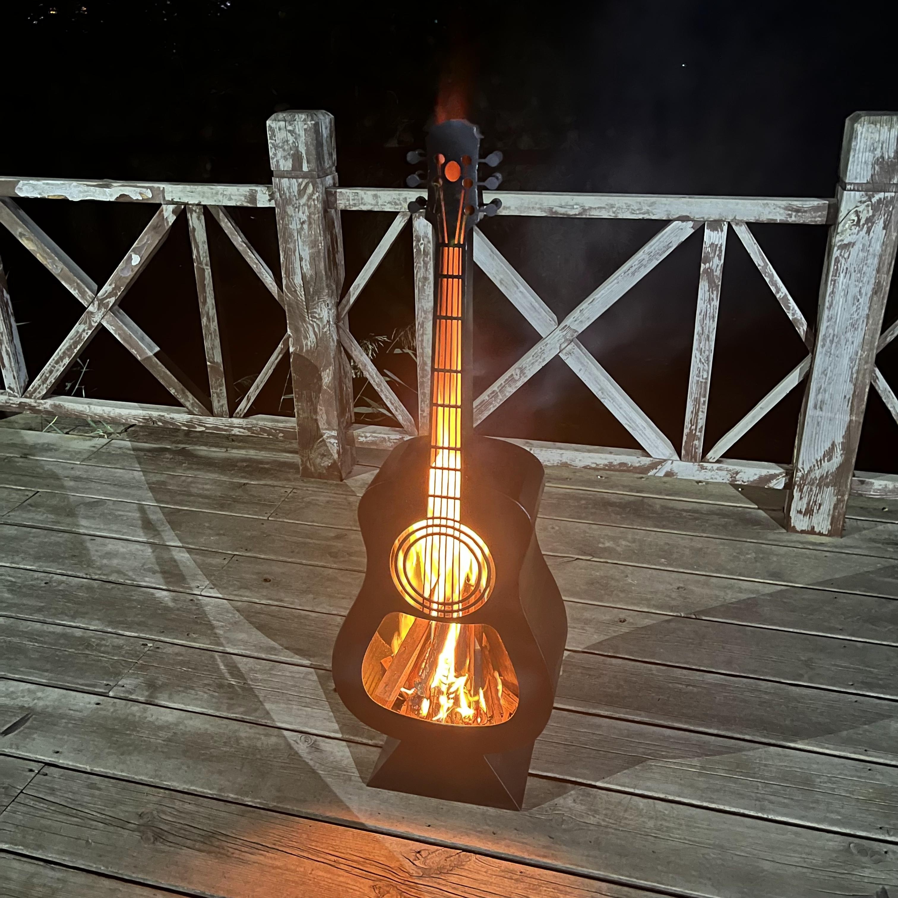 Family Party Warming Stove Metal Guitar Fireplace Wood Burning Corten Steel  Fire Pit