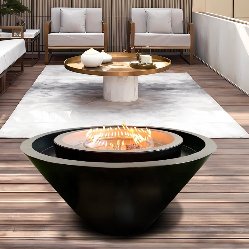 Outdoor Pool Manual Control Electric Ignition Fire Pit Black Stainless Steel Round Gas Fire Pit