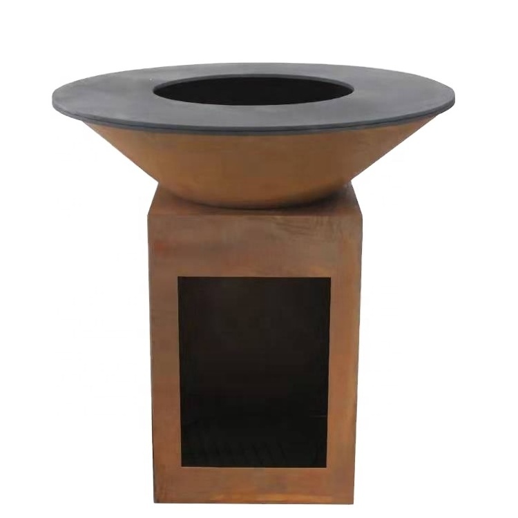 Customized  thick corten steel bbq barbecue firepit grill outdoor fire pit