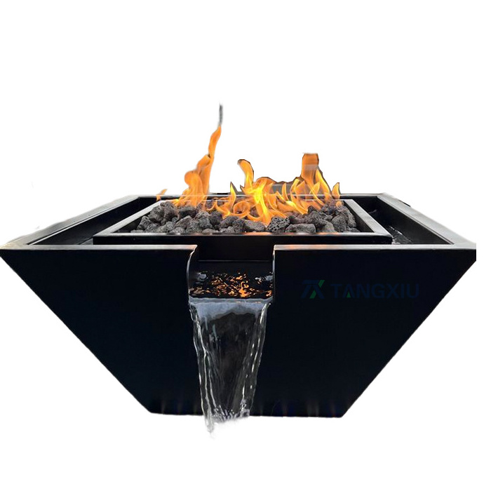 Factory Wholesale Square Black Corten Steel Gas Water Fire Pit for Swimming Pool