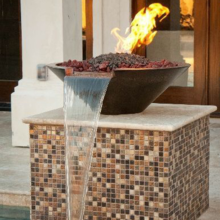 corten steel gas Fire pit with water feature for garden swimming pool