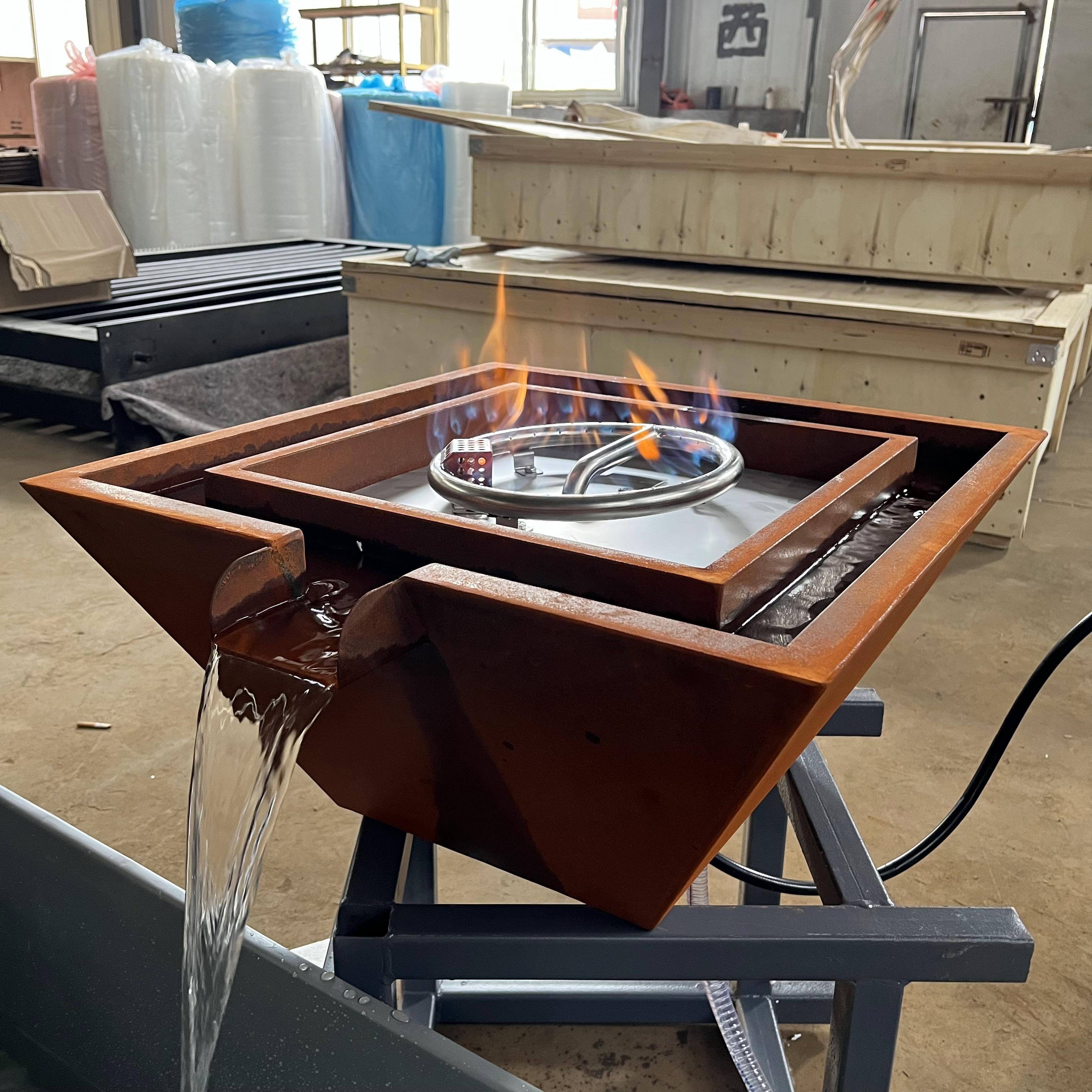 outdoor pool fire pit patio furniture gas fire pit corten steel water bowls waterfall fire pit