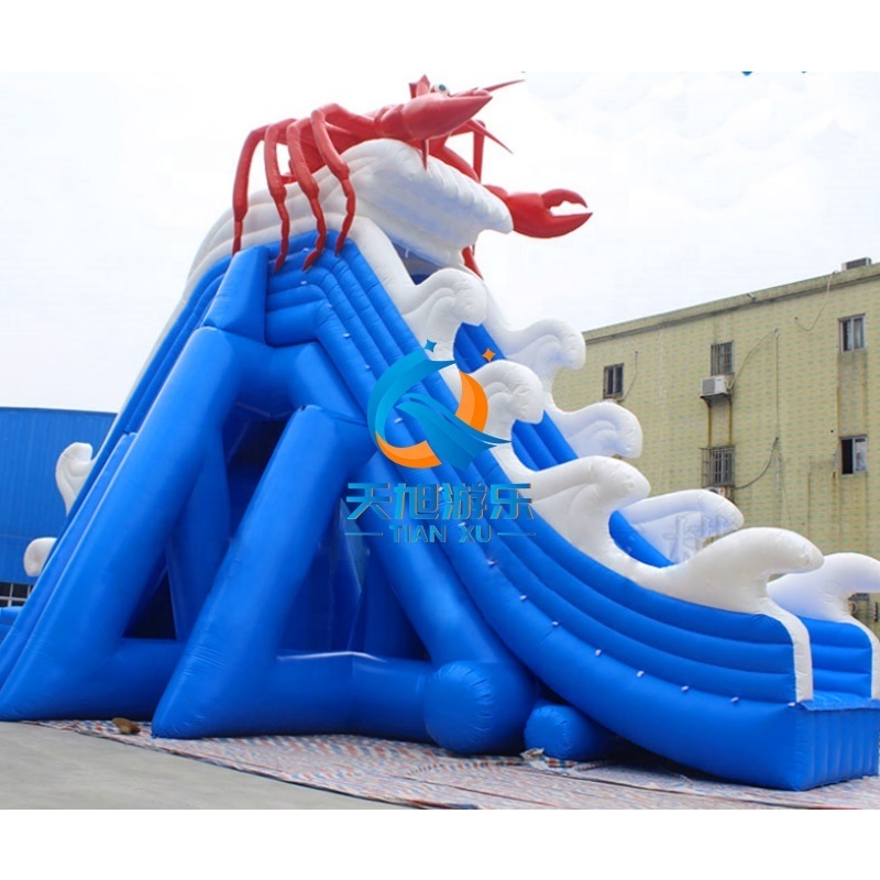 Customized 15m Tall Amusement Giant Bounce House Climbing Park Inflatable Beach Ocean Theme Water Slide