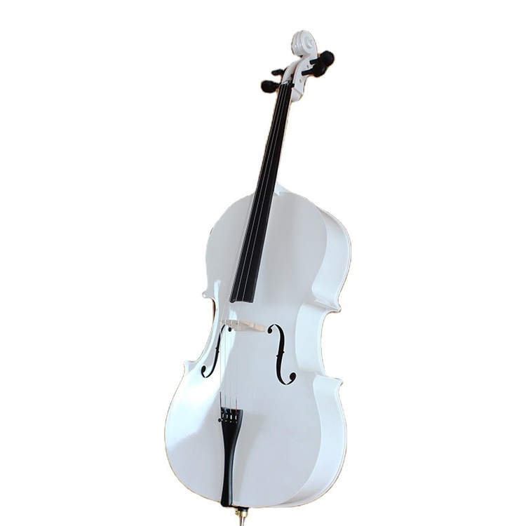 String Instrument Outfit Gloss Colorful White Plywood Cello With Accessories Case