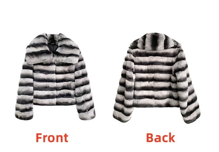 Winter Chinchilla Fur Coat For Women Thick Warm Soft Big Fur Collar Real Rex Rabbit Fur Coat