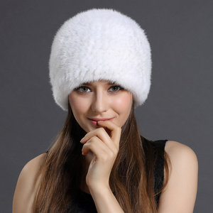 Knitted Real Mink Fur Hat Winter Warm Furry Real Fur Beanie Hat Women Fashion