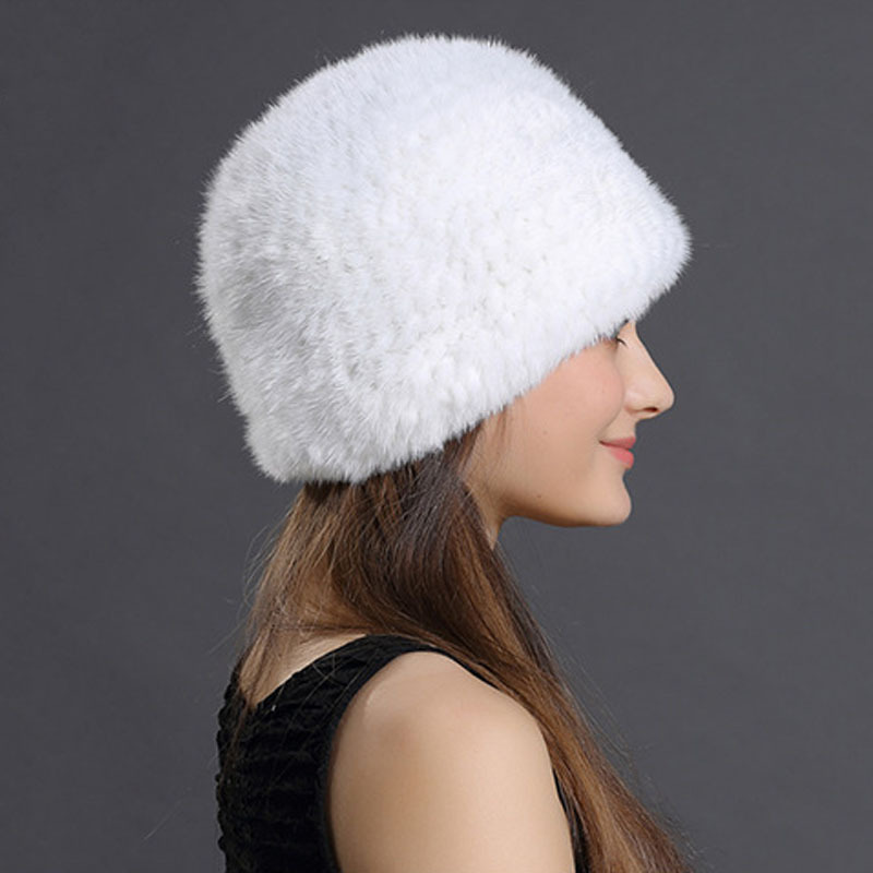 Knitted Real Mink Fur Hat Winter Warm Furry Real Fur Beanie Hat Women Fashion