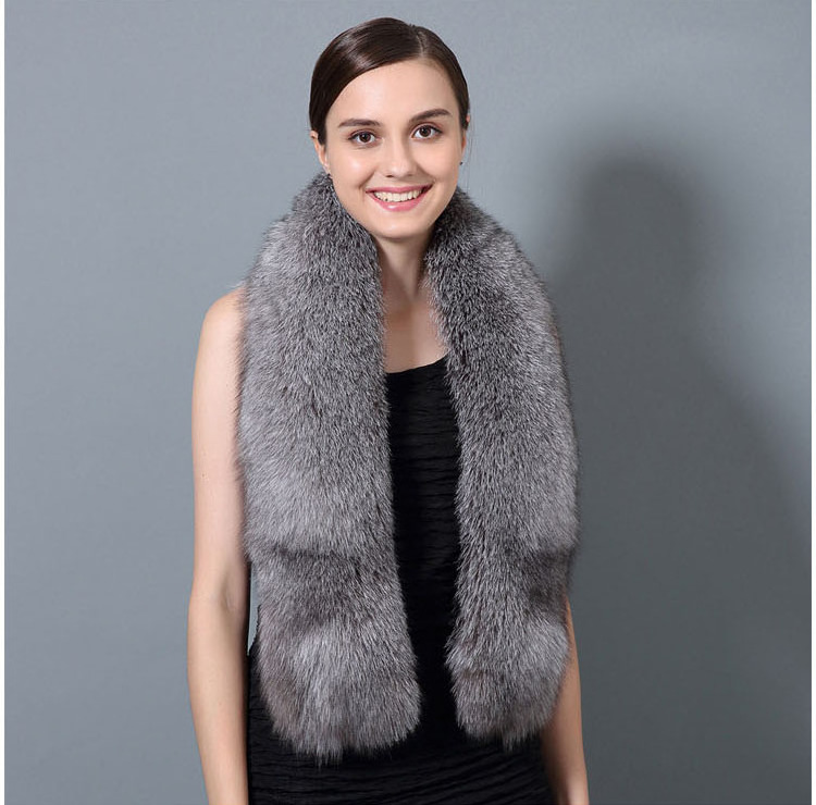 Hot Sale Real Red Fox Fur Scarf Winter Warm Genuine Silver Fox Fur Shawls Collar Long plush Wrap Women