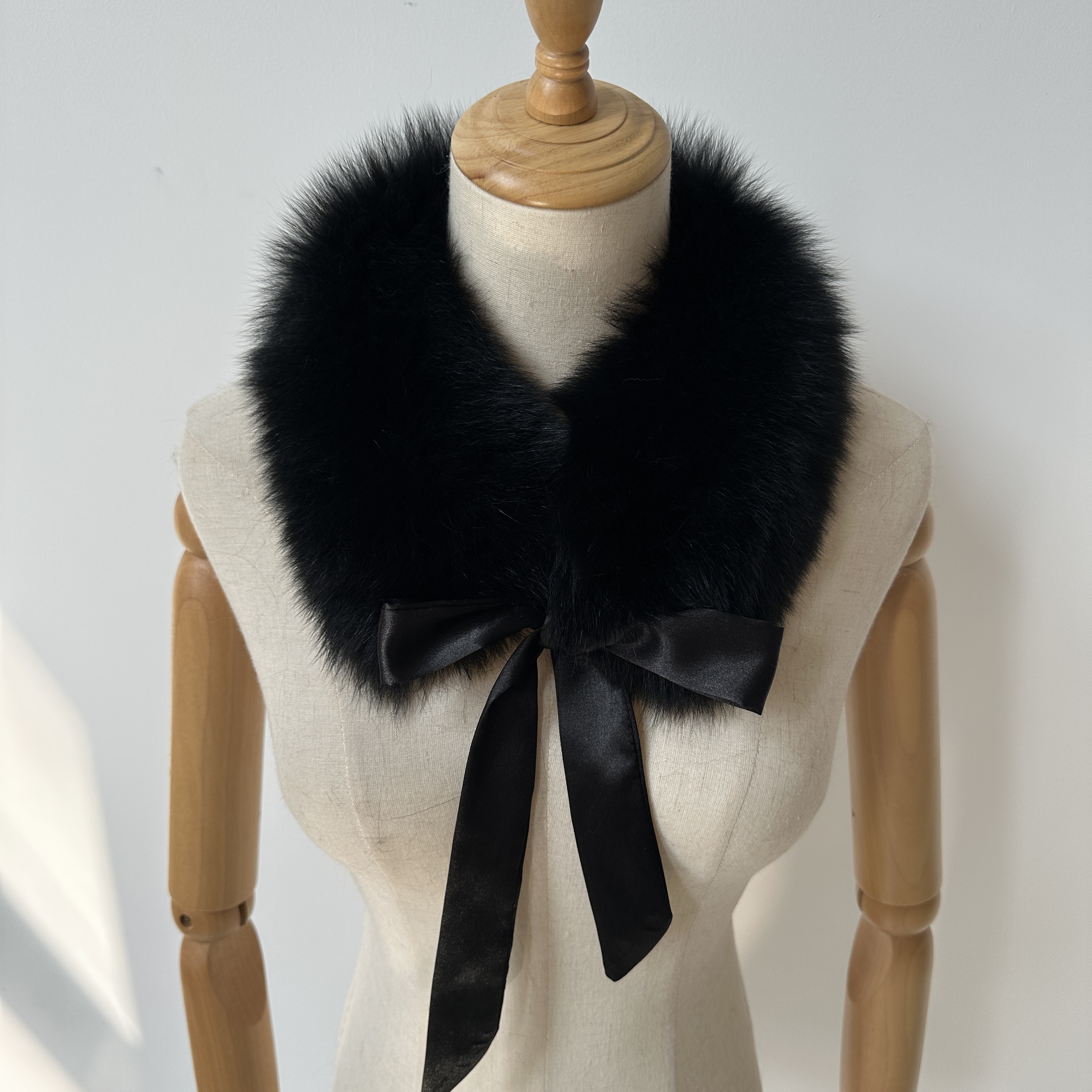 Custom Real Fox Fur Collar With Silk Ribbon Winter Raccoon Fur hood Trim Strips Collar Natural Fur Scarf Shawl