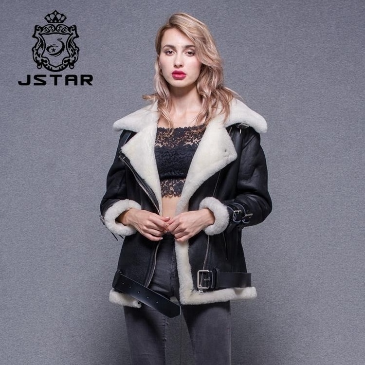 Hot Sale Winter Leather Lamb Lining Fur Overcoat Jacket