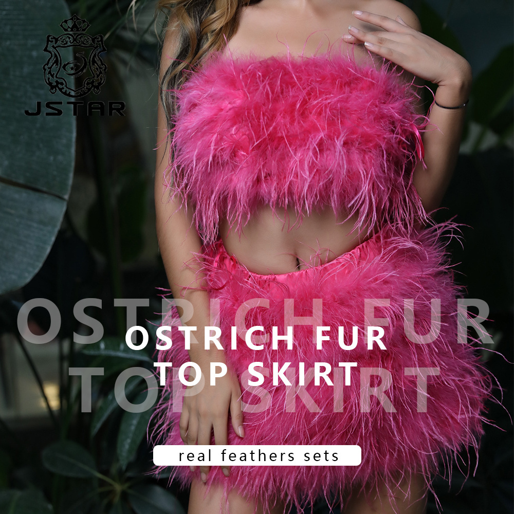 Jstar Y2K High Quality skirt fashion ladies short ostrich feather trim dress