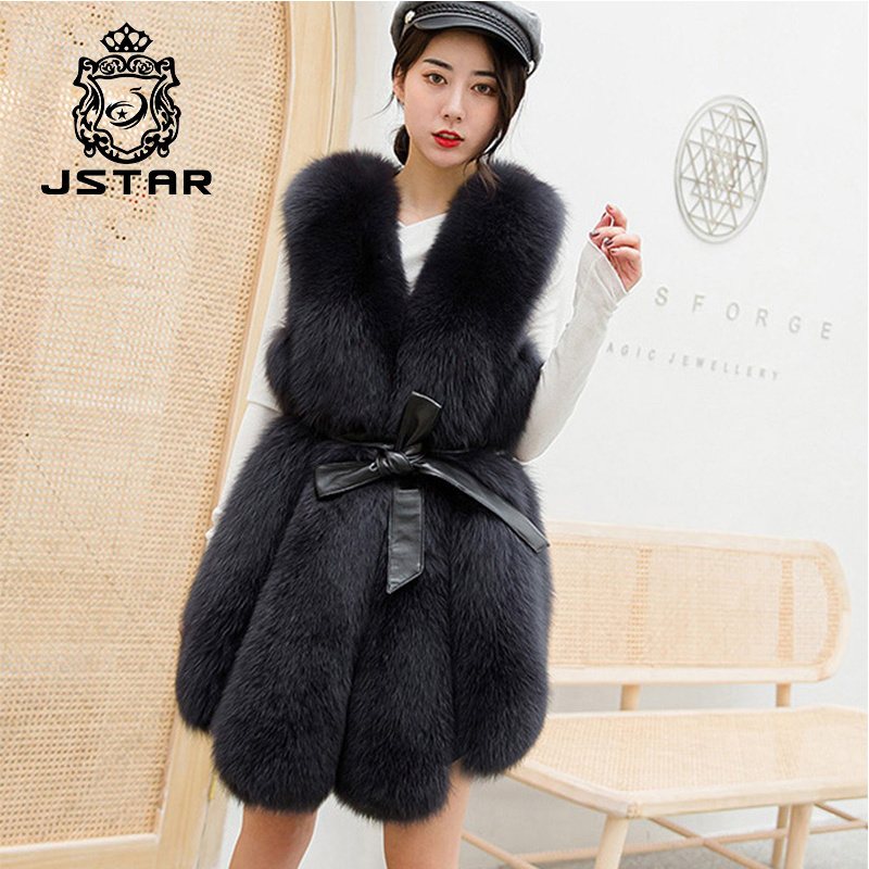 New Fashion Sleeveless  Outerwear Natural Fox Fur Gilet Waistcoat  Lady Long Real Fox Fur Vest