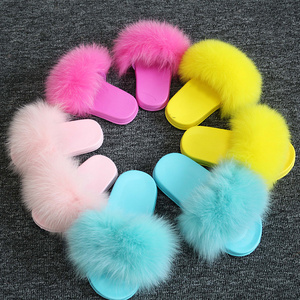 Zhejiang wholesale fur products kids fur slippers kids slide sandals