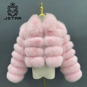 Fashion pink fur coat women real fox fur jacket lapel design zipper placket more warm in winter