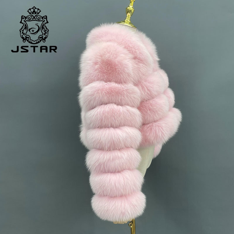 Fashion pink fur coat women real fox fur jacket lapel design zipper placket more warm in winter