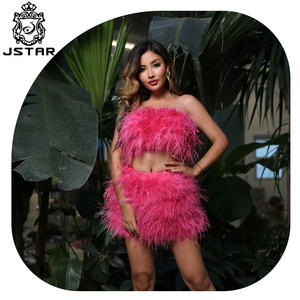 Jstar Y2K High Quality skirt fashion ladies short ostrich feather trim dress