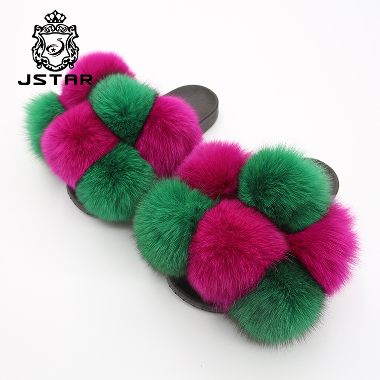 2023 winter slippers big fox fur slippers slides fur slides full and fluffy