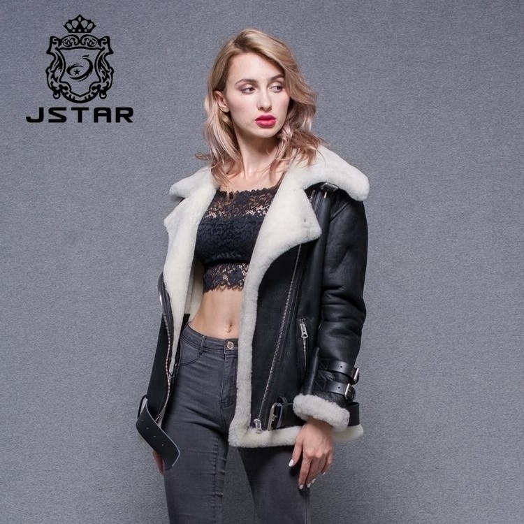 Hot Sale Winter Leather Lamb Lining Fur Overcoat Jacket