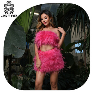 Jstar Y2K wholesale Fuchsia Genuine Ostrich feather skirt fashion ladies short bridesmaid dresses