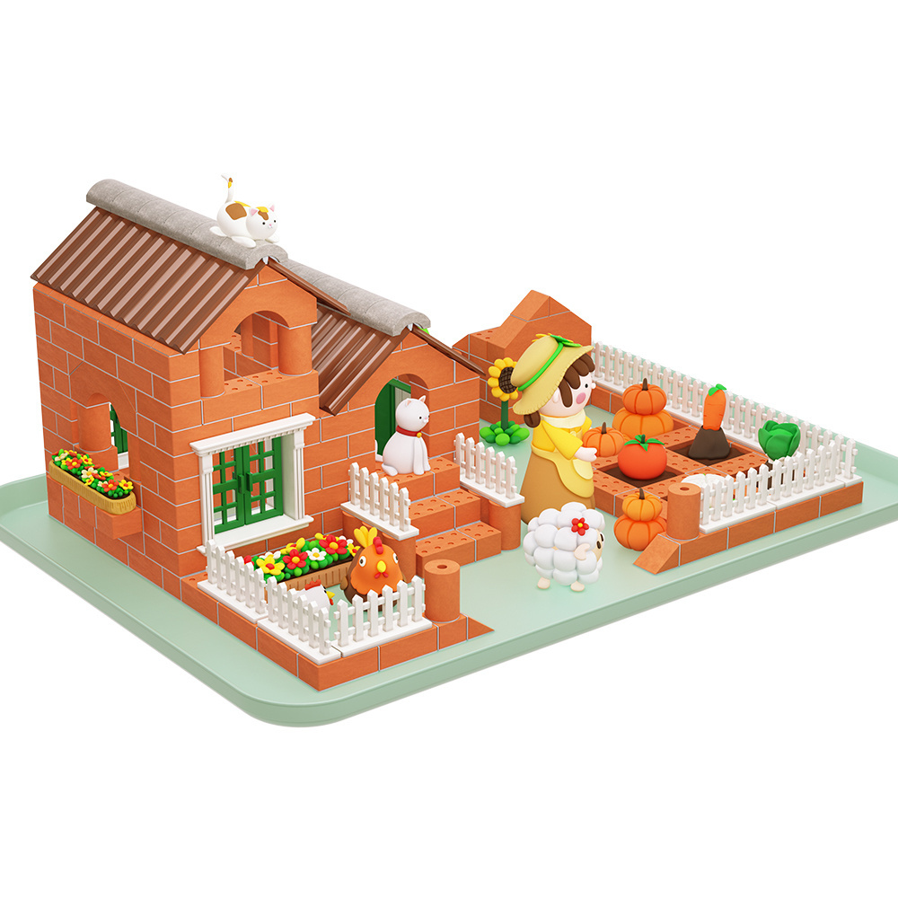 380pcs Light Clay DIY Building House Reusable Real Mini Bricks Building Block Handmade Garden House Toys For Kids Building Tiles