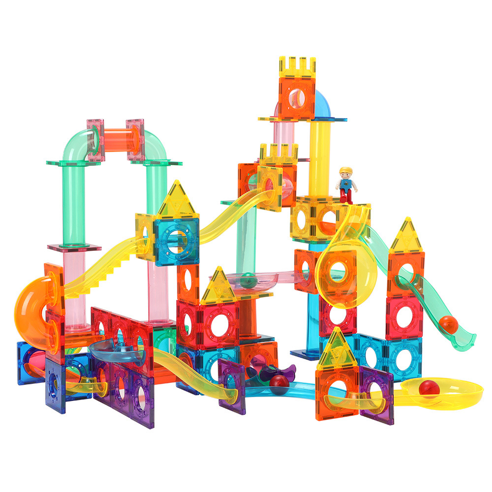 200Pcs Ready To Ship Toys Marble Run Building Blocks Set Educational Construction Toys Non-Toxic Magnetic Tiles With LED Ball