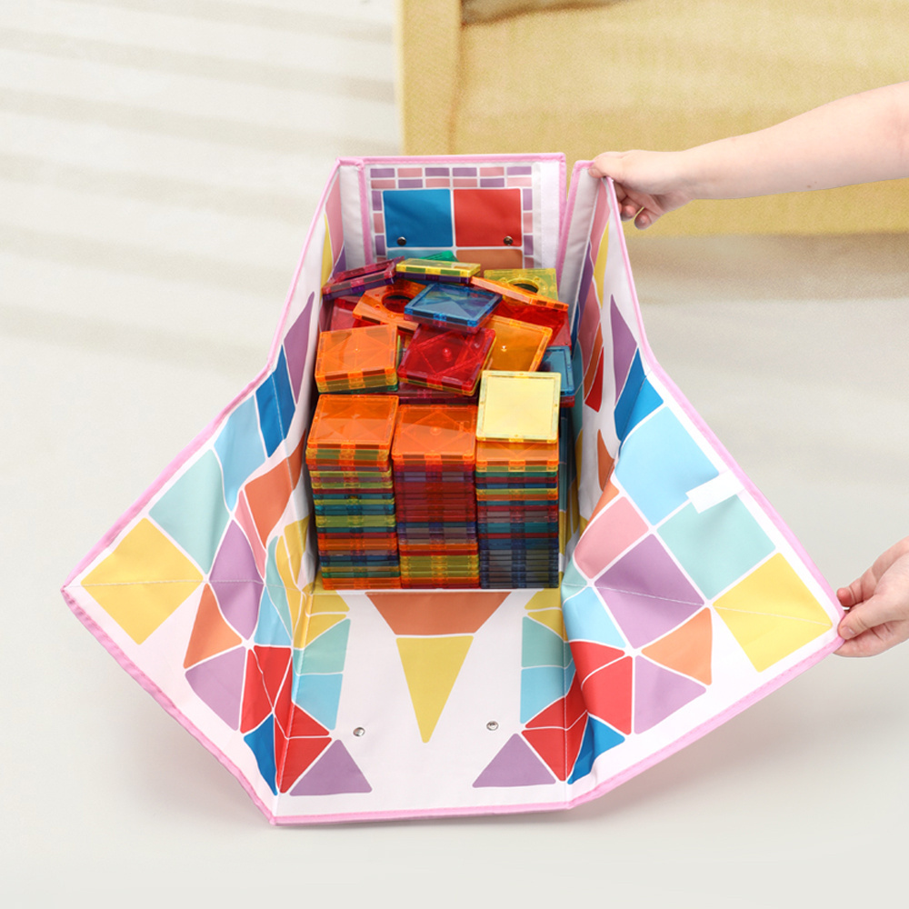 Products Wholesale Fabric Big Simple Cheap Collapsable Travel Mobile Magnetic Building Tiles Kids Children Toy Storage Box Bins