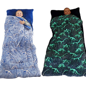 Luminescent Blue Glow In The Night Sleeping Blanket Pad Plush Glowing T-Rex Nap Mat Kids Children Animal Sleeping Bag