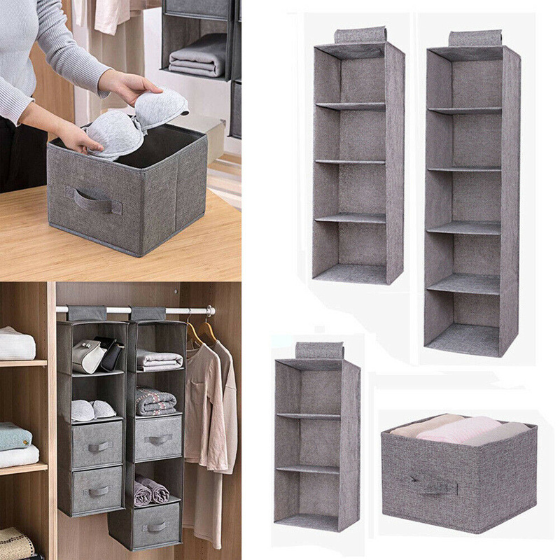 10 Shelf Hanging Clothes Storage Box Collapsible Accessory Shelves Closet Organizer Hanging