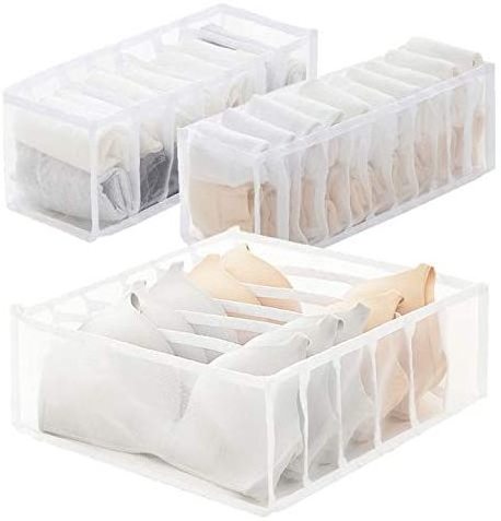 Washable 3 set socks bra nylon mesh storage box closet underwear organizer with 6 7 11 grids for drawer