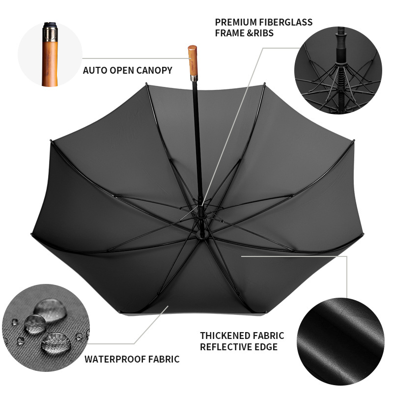 Custom Pongee WindProof Semi-automatic Golf Straight Pongee Stick Umbrellas paraguas sombrillas for Presents