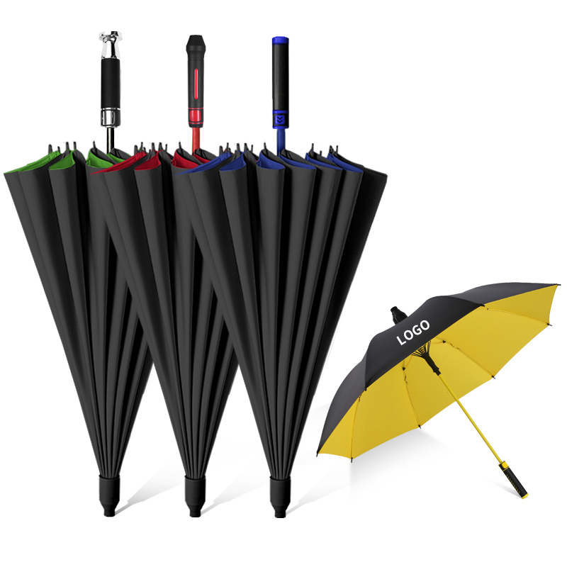 Factory custom double layer Pongee WindProof Semi-automatic Straight golf umbrella paraguas sombrillas Different Handles