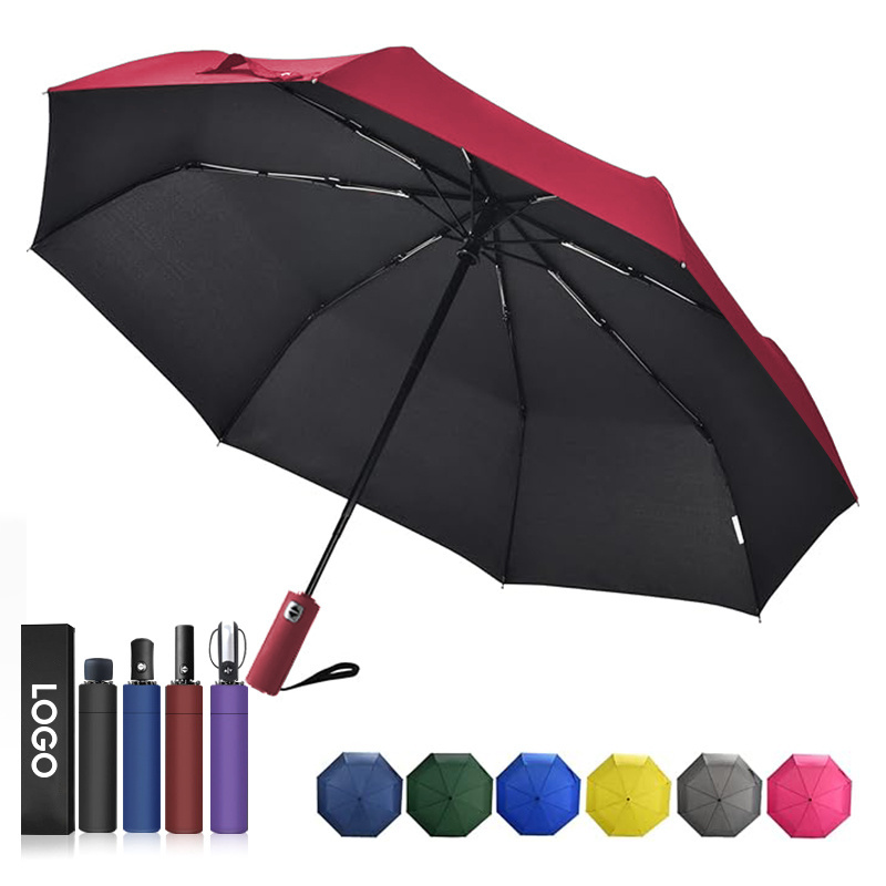 Custom logo Portable Three-Folding Pongee Fully-Automatic Windproof Business Travel umbrellas for the rain