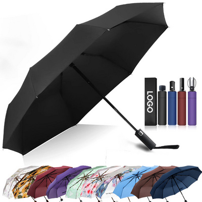 Promotional cheap custom rainy sunshade paraguas three folding fully automatic windproof Pongee umbrella sun with logo for rain