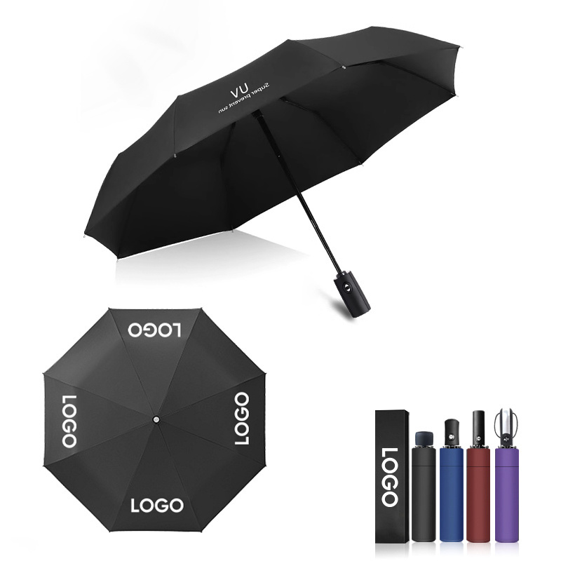 Water-Repellent custom promotional cheap fully automatic Windproof three folding personalized umbrella sun with logo for rain