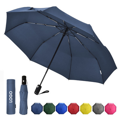 Custom Cheap Fully-automatic Umbrella Windproof portable three folding Advertising  Nylon Umbrellas with logo for rain