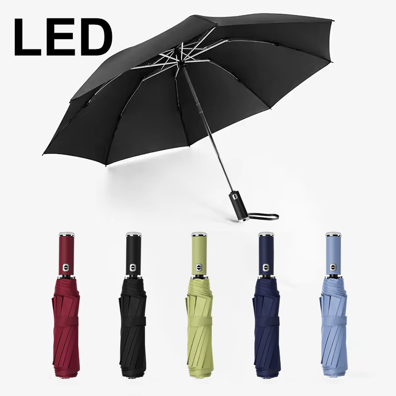 LED Torch Light convenient vinyl custom logo fully automatic Windproof business umbrella with led light outdoor