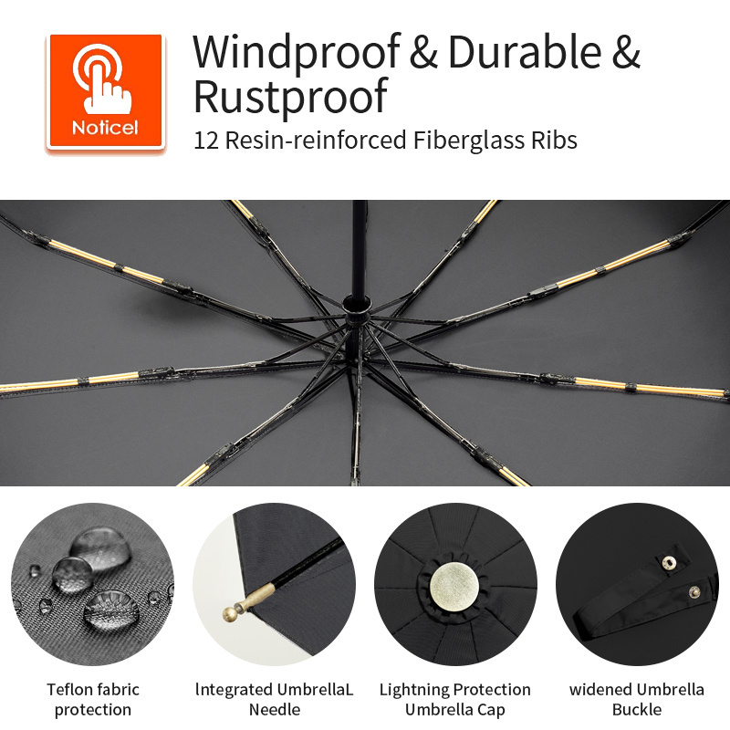 280T Pongee 3-folding Business 10K Auto sunshade paraguas custom logo fully automatic windproof umbrella with wood handle