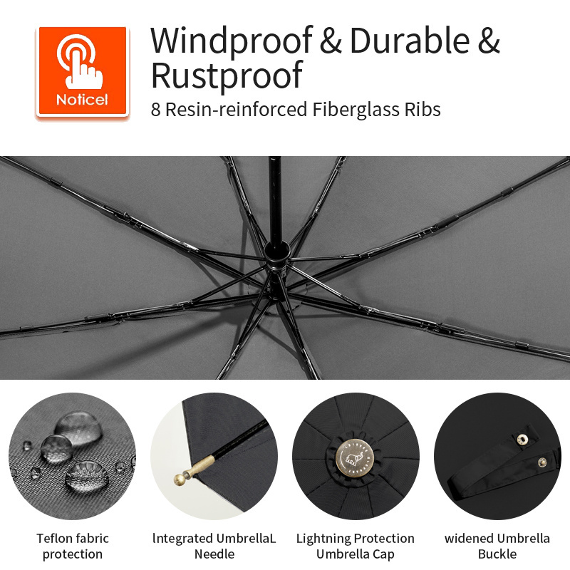 Custom logo wholesale windproof Business three-folding fully-automatic men sunny umbrella rainy parasol with wood handle