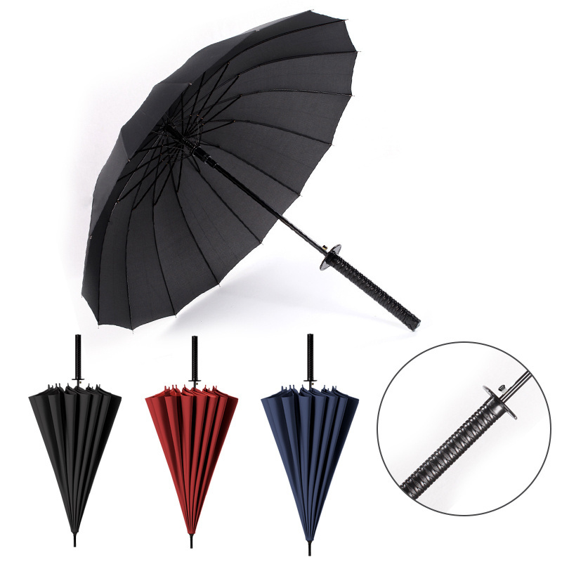 Custom WindProof Japandi Semi-automatic Straight stick Japanese samurai sword long handle umbrella paraguas sombrillas