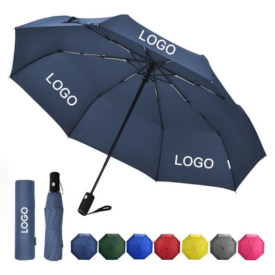 Custom Cheap Fully-automatic personal rain umbrella Windproof portable 3 folding Advertising Nylon Umbrellas with logo for rain