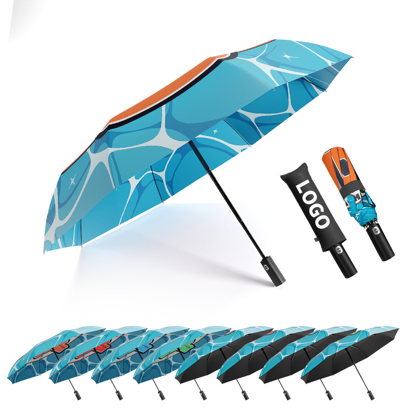 Summer holiday Beach sand Custom fully-automatic Windproof umbrella three folding personalized sunny rainy umbrella rain sun