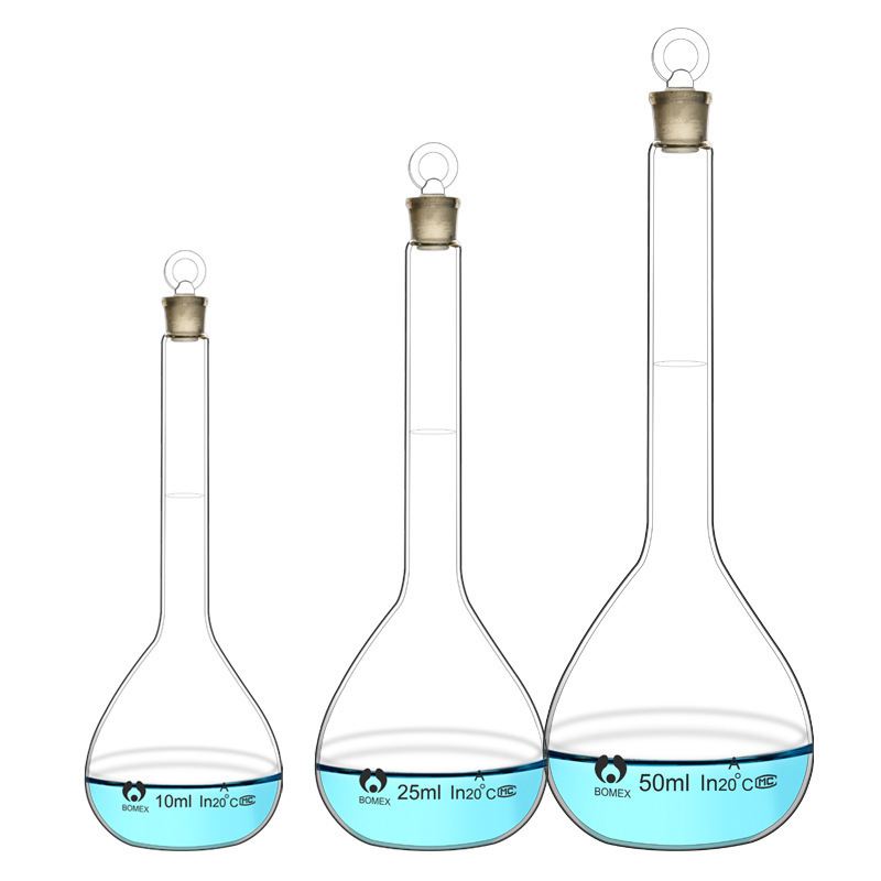 High quality and transparent laboratory glassware precise glass volumetric bottle flask